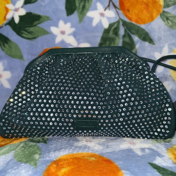 Dark Green Vince Camuto Genuine Leather Rhinestone Studded Crossbody Bag NWT - Picture 17 of 17